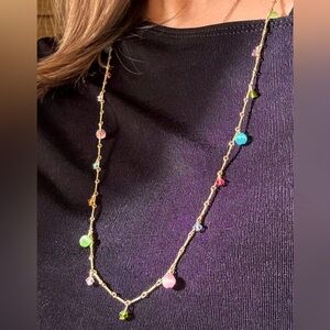 Beautiful Multi Crystal DangleNecklace Gold Plated HardwarE